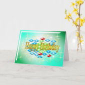 ダイヤモンドは金ゴールドと緑の誕生日に泡立つ カード (黄色い花)