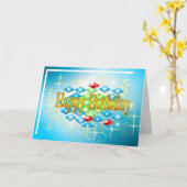 ダイヤモンドは金ゴールドと青い誕生日に泡立つ カード (黄色い花)