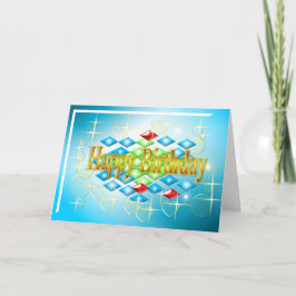 ダイヤモンドは金ゴールドと青い誕生日に泡立つ カード