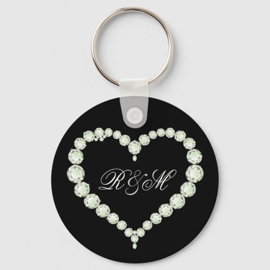 ダイヤモンドをテーマにしたモノグラム「His and Her」イニシャル キーホルダー (正面)