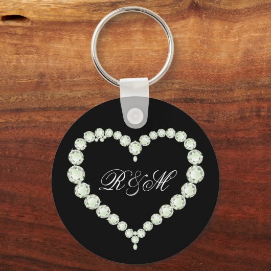 ダイヤモンドをテーマにしたモノグラム「His and Her」イニシャル キーホルダー (正面)