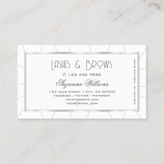 ダイヤモンドを使用したシックな白とシルバーのフレモダンーム 名刺 (裏面)