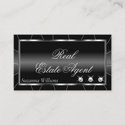 ダイヤモンドを使用した豪華な白黒スタイリッシュ 名刺 (正面)