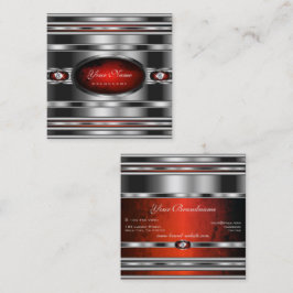 ダイヤモンドを使用した赤い大理石のグラマラスなシルバーエフェクト スクエア名刺