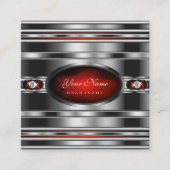 ダイヤモンドを使用した赤い大理石のグラマラスなシルバーエフェクト スクエア名刺 (正面)