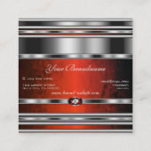 ダイヤモンドを使用した赤い大理石のグラマラスなシルバーエフェクト スクエア名刺 (裏面)