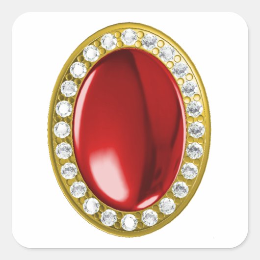 ダイヤモンドを使用した赤い宝石 スクエアシール (正面)
