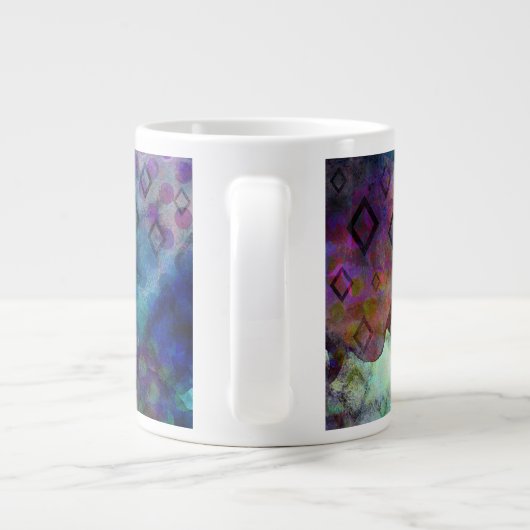ダイヤモンドを使用したStormyカラフルの水カラー抽象芸術 ジャンボコーヒーマグカップ (裏面)