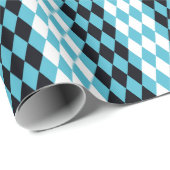 ダイヤモンドを黒の白いターコイズ モダン ラッピングペーパー (ロールコーナー)