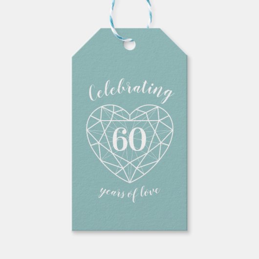 ダイヤモンドアクアホワイトジュエリーハートラインアートギフトラベル ギフトタグ (正面)