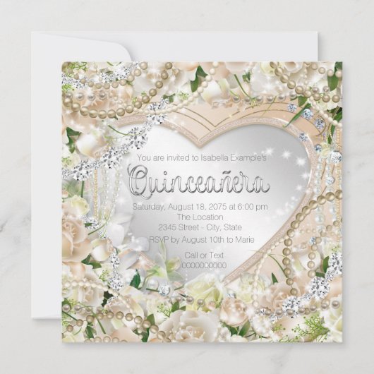 ダイヤモンドアンドパールホワイトローズキンセアニェラ 招待状 (正面)