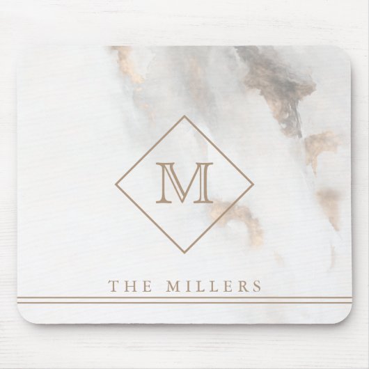 ダイヤモンドイニシャルモノグラムパーソナライズされたグレイ大理石 マウスパッド (正面)