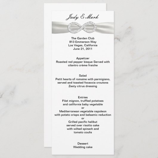 ダイヤモンドインフィニティ結婚ホワイトのメニューカード メニュー (正面/裏面)