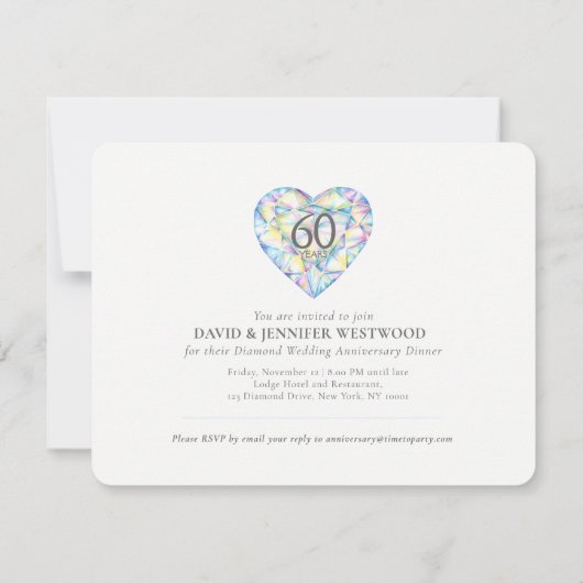 ダイヤモンドウェディングの愛が強いハートウォーターカラー 招待状 (裏面)