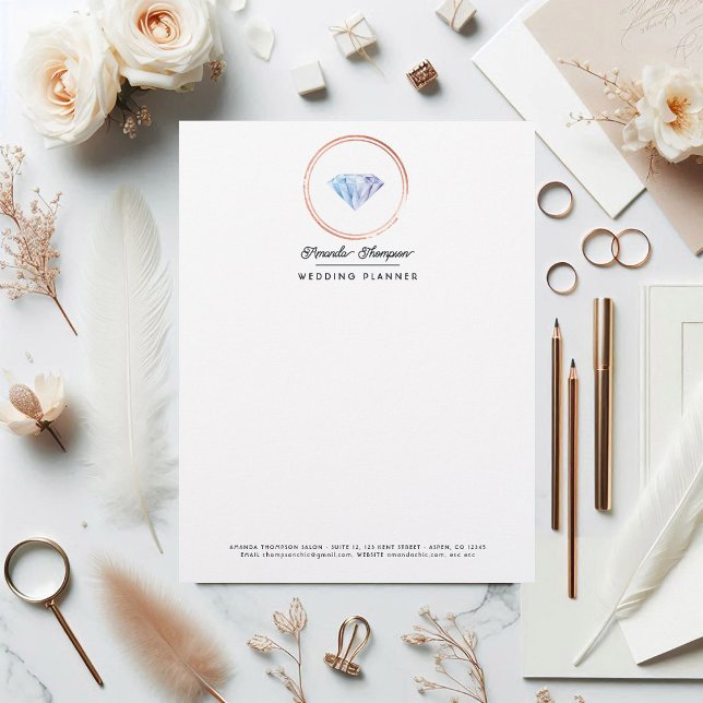 ダイヤモンドウェディングプランナー事業ブランディング レターヘッド (Diamond Wedding Planner Business Branding Letterhead)