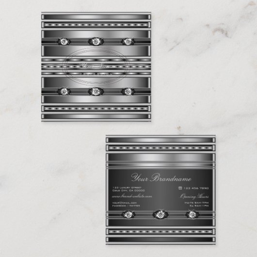 ダイヤモンドエレガントを使用した非常に黒と銀の効果 スクエア名刺 (正面/裏面)
