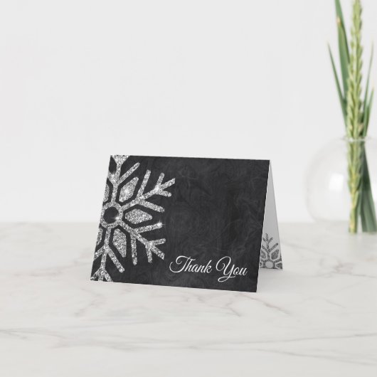 ダイヤモンドエレガントスノーフレーク・オン・ブラック サンキューカード (正面)