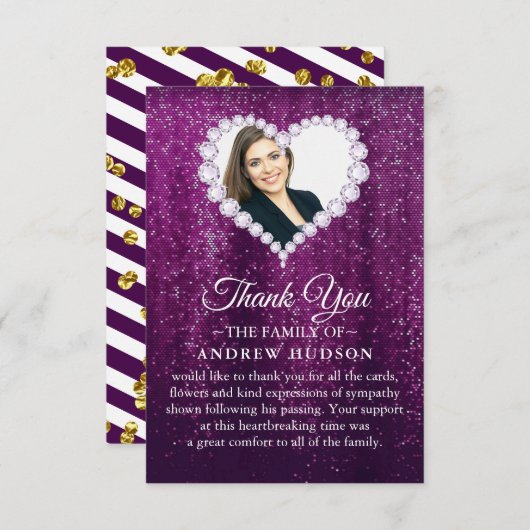 ダイヤモンドエレガントパープル葬儀サンキューカード サンキューカード (正面/裏面)