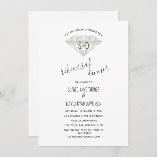 ダイヤモンドエレガント書道リハーサルディナー 招待状 (正面/裏面)
