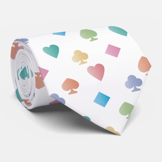 ダイヤモンドカラフルハートクラブとスペードオンホワイト ネクタイ (ロール)