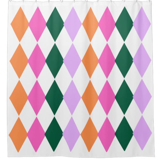ダイヤモンドカラフルパターン中世紀半モダン期 シャワーカーテン (正面)