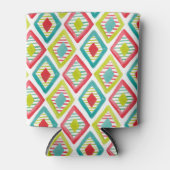 ダイヤモンドカラフル水色の幾何学的パターン 缶クーラー (正面)