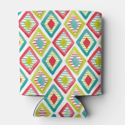 ダイヤモンドカラフル水色の幾何学的パターン 缶クーラー (裏面)