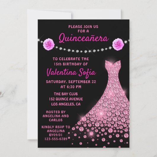 ダイヤモンドガウンピンクローズキンセモダンーニェラ 招待状 (正面)