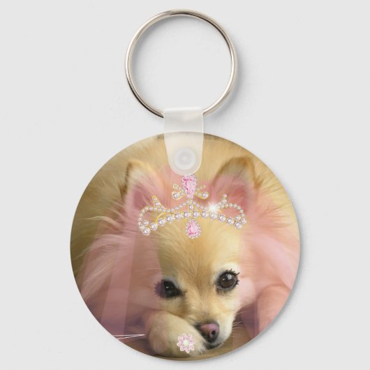ダイヤモンドクラウンを持つ妖精の王女の犬 キーホルダー (正面)