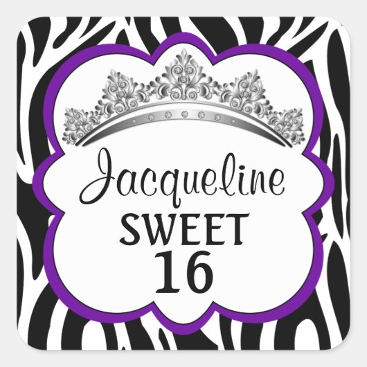 ダイヤモンドクラウンゼブラパープルステッカー スクエアシール (正面)