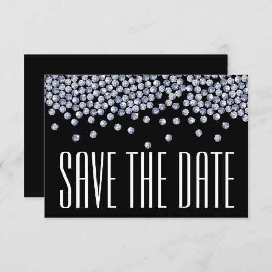 ダイヤモンドグリッターウェディング日付の発表を保存 招待状 (正面/裏面)