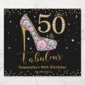 ダイヤモンドグリッターフィフティと素晴らしい50誕生日 スパークリングワインラベル (シングルラベル)