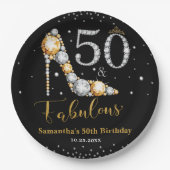 ダイヤモンドグリッターフィフティと素晴らしい50誕生日 ペーパープレート (正面)