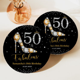 ダイヤモンドグリッターフィフティと素晴らしい50誕生日 ペーパープレート