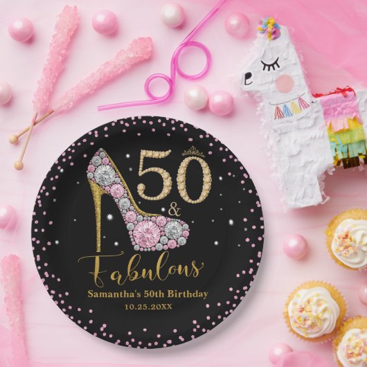 ダイヤモンドグリッターフィフティと素晴らしい50誕生日 ペーパープレート (パーティー)