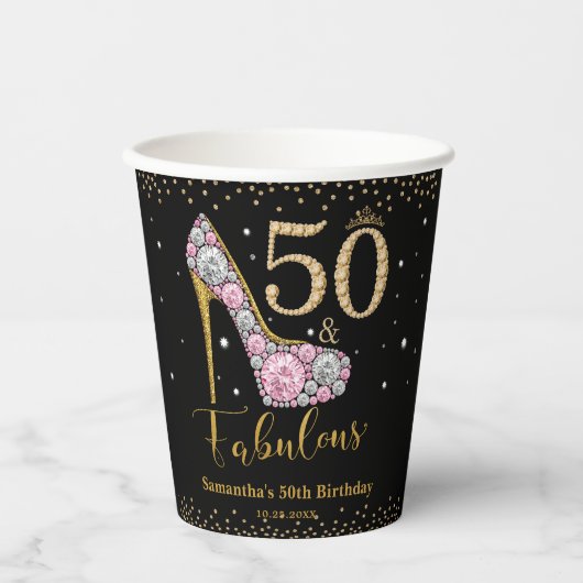 ダイヤモンドグリッターフィフティと素晴らしい50誕生日 紙コップ (正面)