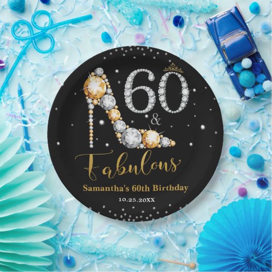 ダイヤモンドグリッターフィフティと素晴らしい60誕生日 ペーパープレート (パーティー)