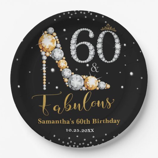 ダイヤモンドグリッターフィフティと素晴らしい60誕生日 ペーパープレート (正面)