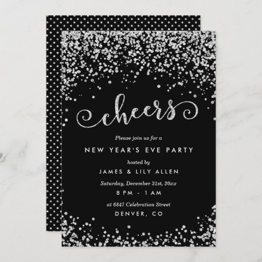 ダイヤモンドグリッタールックニューイヤーイブパーティー 招待状 (正面/裏面)