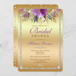 ダイヤモンドグリッター水彩花ブライダルシャワー 招待状