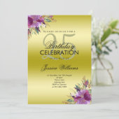 ダイヤモンドグリッター水彩花金ゴールド誕生日 招待状 (スタンド正面)