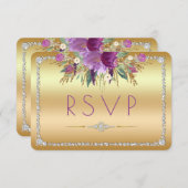ダイヤモンドグリッター水彩花金ゴールドRSVP 出欠カード (正面/裏面)