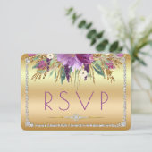 ダイヤモンドグリッター水彩花金ゴールドRSVP 出欠カード (スタンド正面)