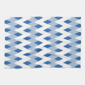 ダイヤモンドシェイプの青いジグザグパターン キッチンタオル (横)