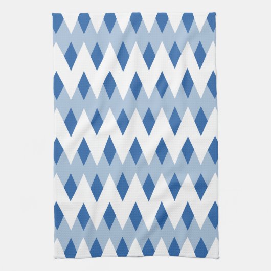 ダイヤモンドシェイプの青いジグザグパターン キッチンタオル (縦)