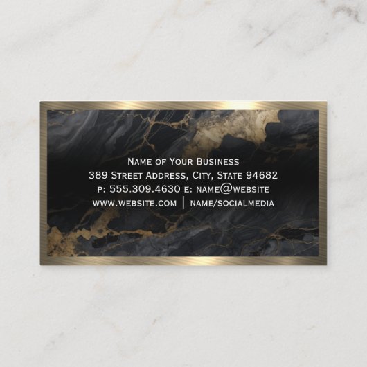 ダイヤモンドシャイン |黒い大理石 |メタリック金ゴールド 名刺 (裏面)