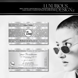 ダイヤモンドシルバーグリッタースパークルスターズエレガントロゴ 名刺