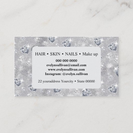 ダイヤモンドシルバーグリッター美しいサロンメイクアップ 名刺 (裏面)