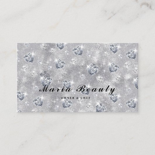 ダイヤモンドシルバーグリッター美しいサロンメイクアップ 名刺 (正面)