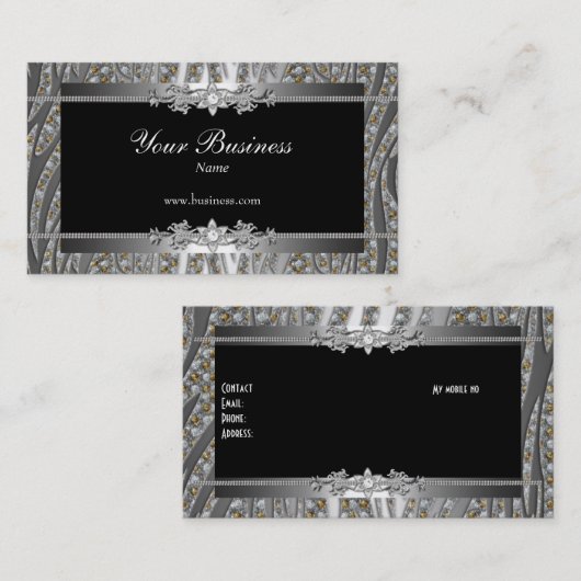 ダイヤモンドシルバーブラックエレガントゼブラジュエル 名刺 (正面/裏面)